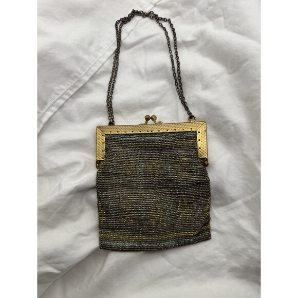 Antique Edwardian 1900s French Steel Mesh Purse Art Nouveau Silver Gold Tone - Picture 1 of 11